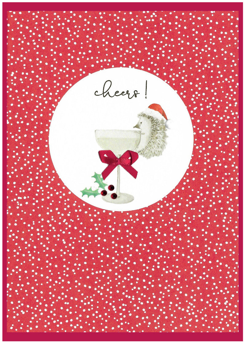 Cinnamon Aitch Christmas Card Cranberry Sauce HEDGEHOG wine glass