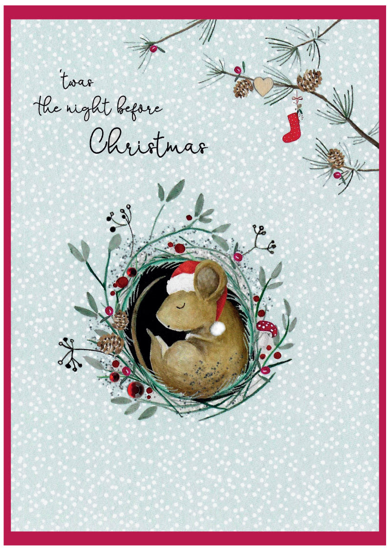 Cinnamon Aitch Christmas Card Cranberry Sauce MOUSE sleeping