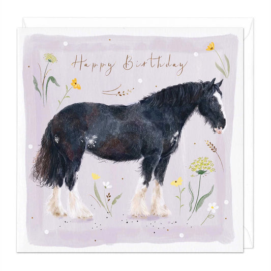 Birthday card Clydesdale HORSE black