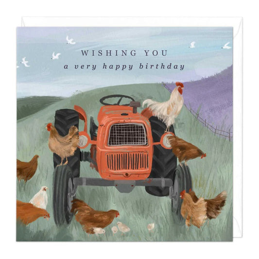 Birthday card TRACTOR CHOOKS