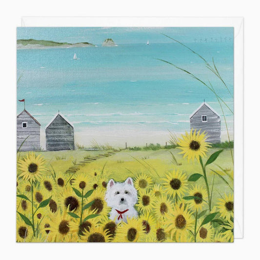 Whistlefish card GONE WESTIE westie sunflowers