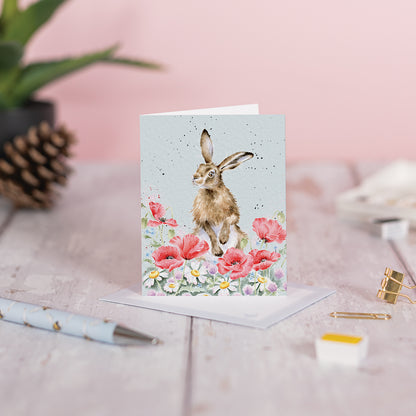 Wrendale Designs Mini card HARE Field of Flowers