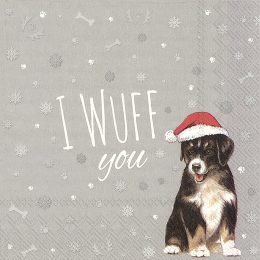 Christmas Napkins grey I WUFF YOU Dog