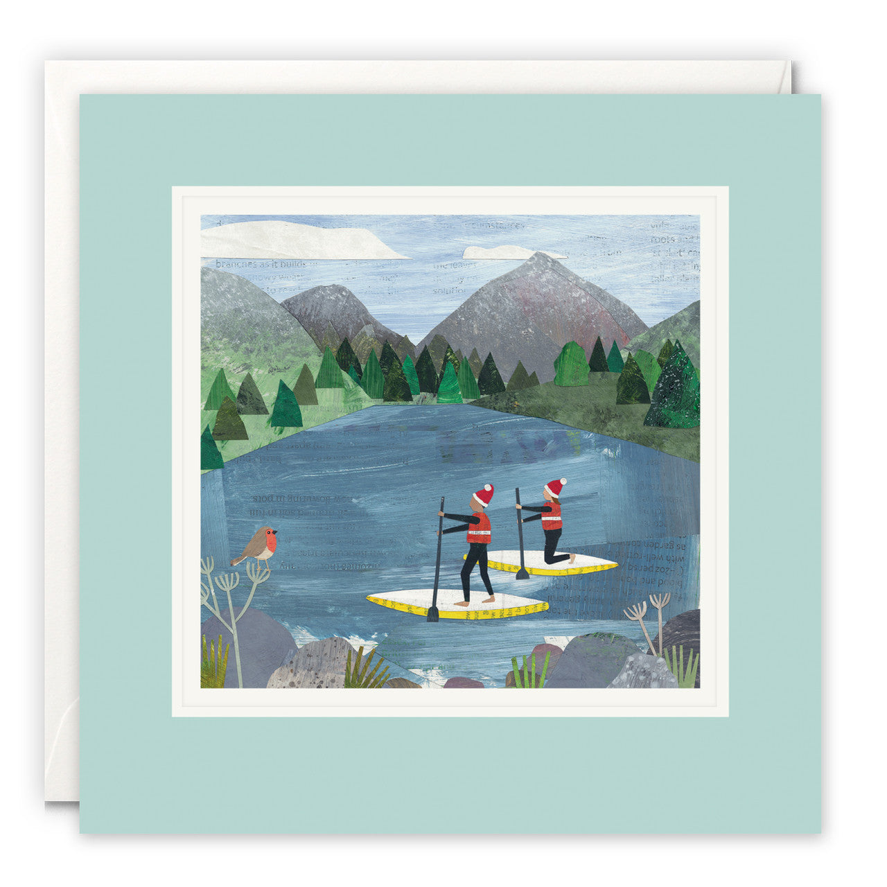James Ellis Christmas card PADDLEBOARDERS santa hats