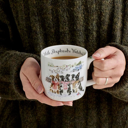 Wrendale Designs Christmas Mug COLLIE DOGS robin scarves