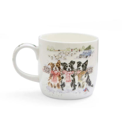 Wrendale Designs Christmas Mug COLLIE DOGS robin scarves