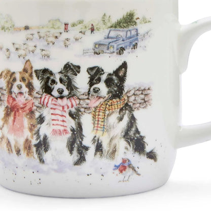 Wrendale Designs Christmas Mug COLLIE DOGS robin scarves