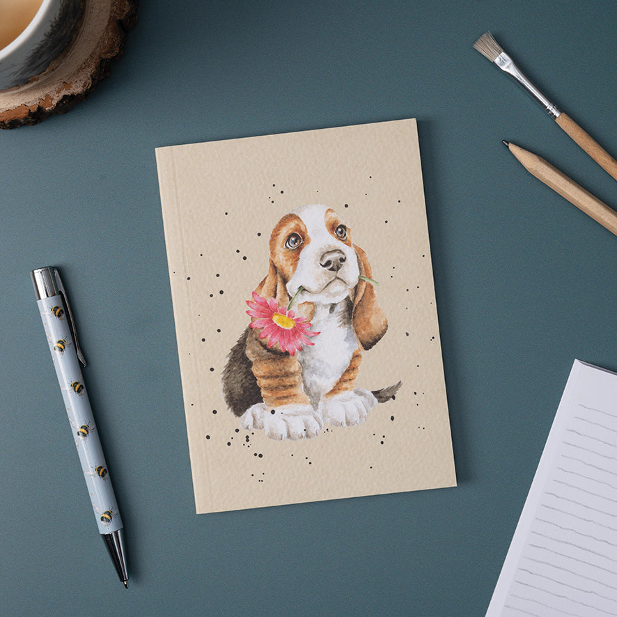 Wrendale Designs Notebook A6 BASSET HOUND red gerbera