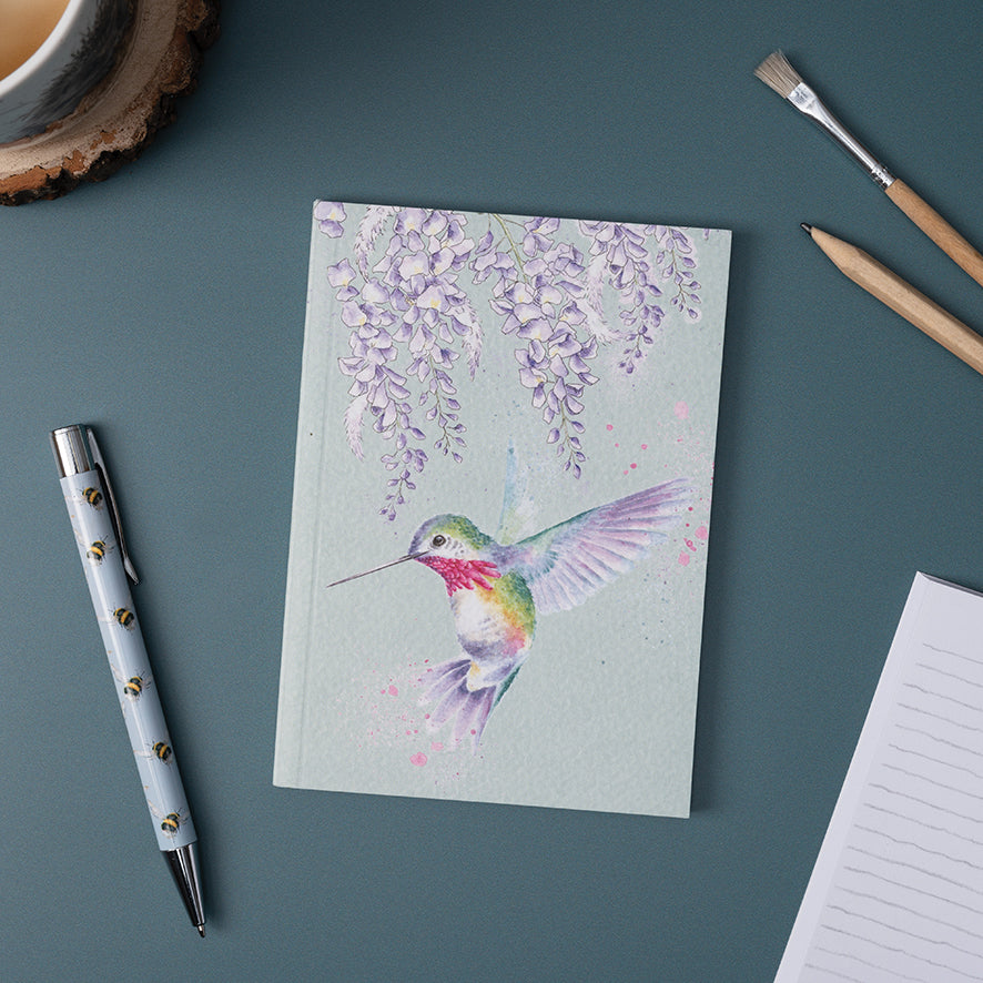 Wrendale Designs Notebook A6 HUMMINGBIRD purple wisteria