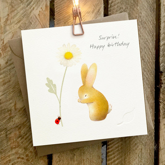 Ginger Betty Birthday card RABBIT ladybug