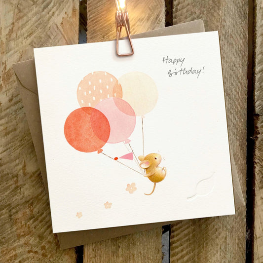 Ginger Betty Birthday card MOUSE balloons