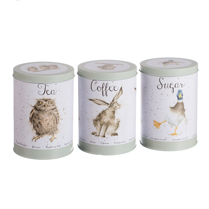 Wrendale Designs Tins Canisters OWL HARE DUCK sage