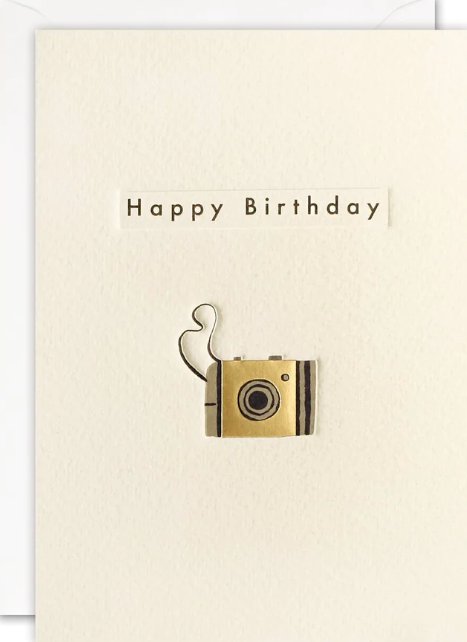 James Ellis Birthday card CAMERA gold embossed