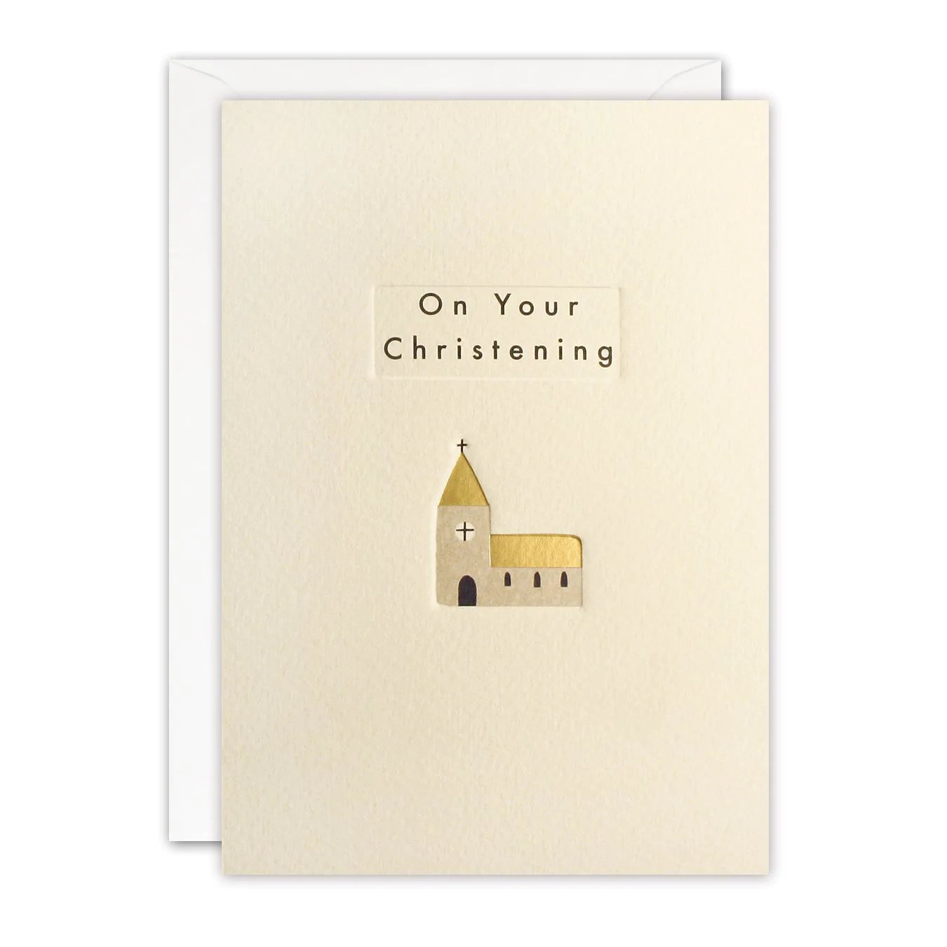 James Ellis Christening card CHAPEL gold embossed