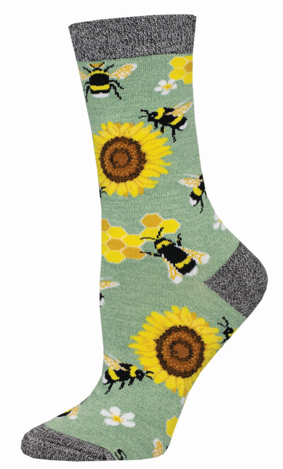 Socksmith Socks Medium (women) BEES sunflowers green