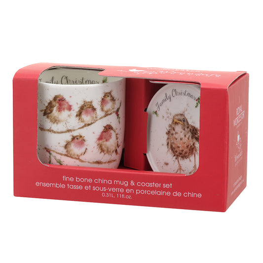 Wrendale Designs Christmas Mug & Coaster Set ROBINS