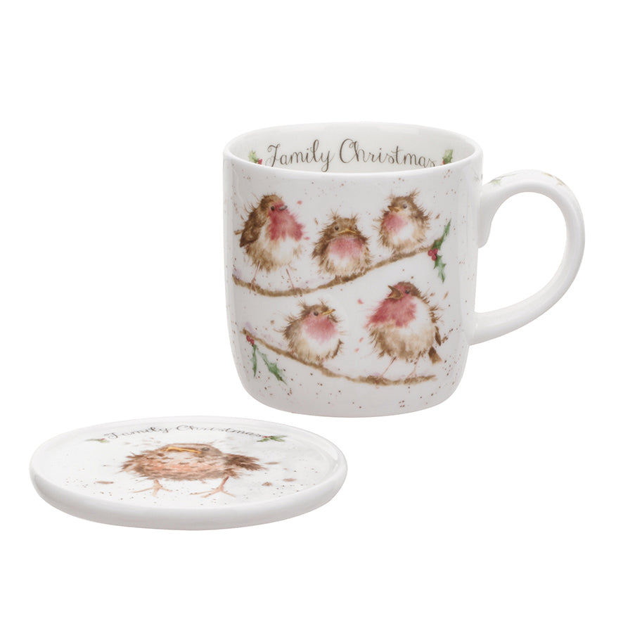 Wrendale Designs Christmas Mug & Coaster Set ROBINS