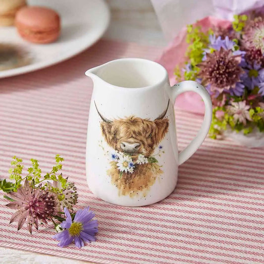 Wrendale Designs Jug Posy HIGHLAND COW daisies