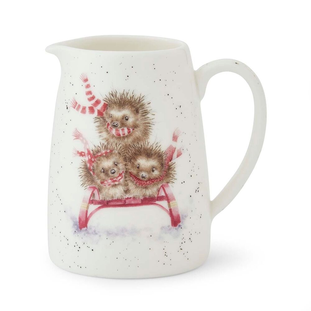 Wrendale Designs Christmas Jug Posy HEDGEHOGS sled