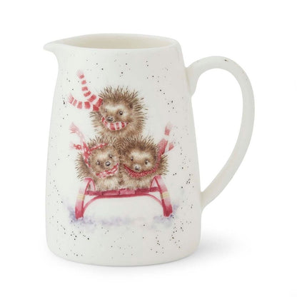 Wrendale Designs Christmas Jug Posy HEDGEHOGS sled
