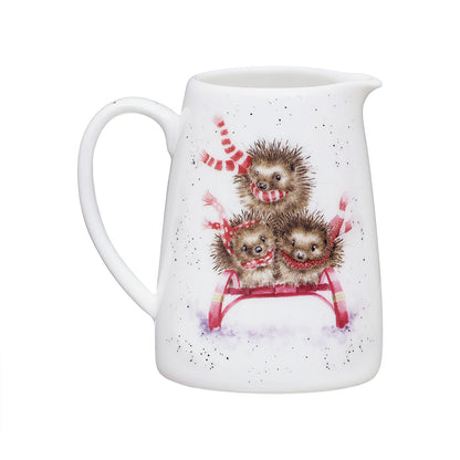 Wrendale Designs Christmas Jug Posy HEDGEHOGS sled