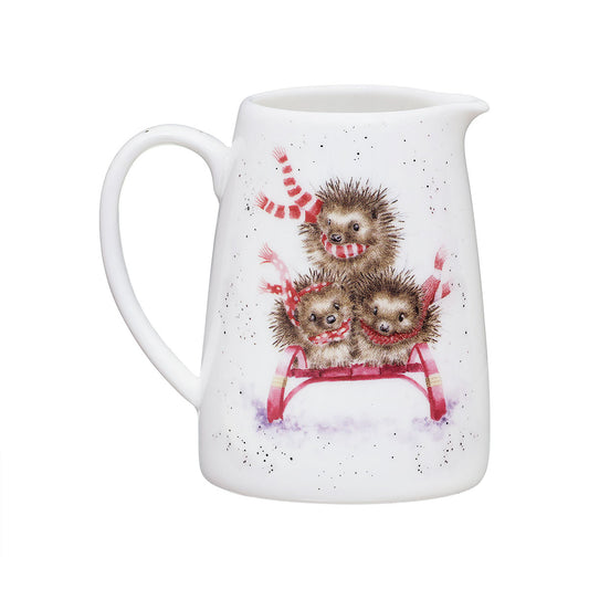 Wrendale Designs Christmas Jug Posy HEDGEHOGS sled