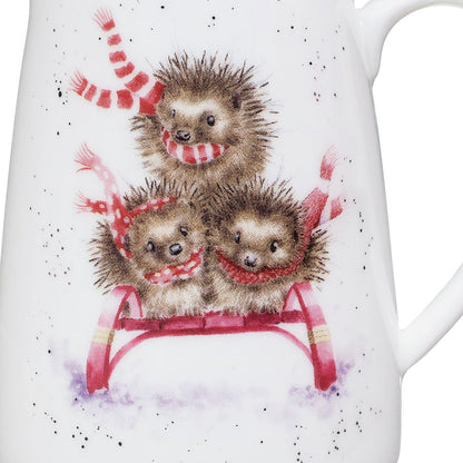 Wrendale Designs Christmas Jug Posy HEDGEHOGS sled