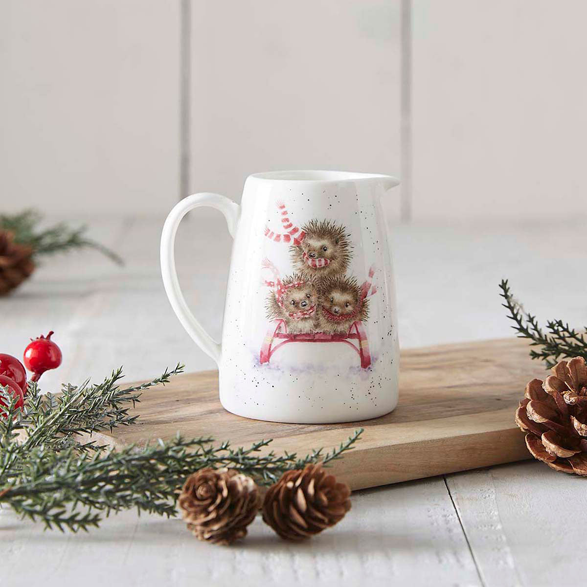 Wrendale Designs Christmas Jug Posy HEDGEHOGS sled