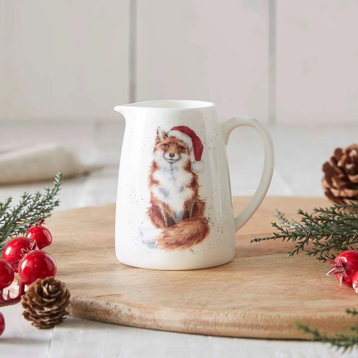 Wrendale Designs Christmas Jug Posy FOX santa hat