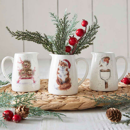 Wrendale Designs Christmas Jug Posy FOX santa hat
