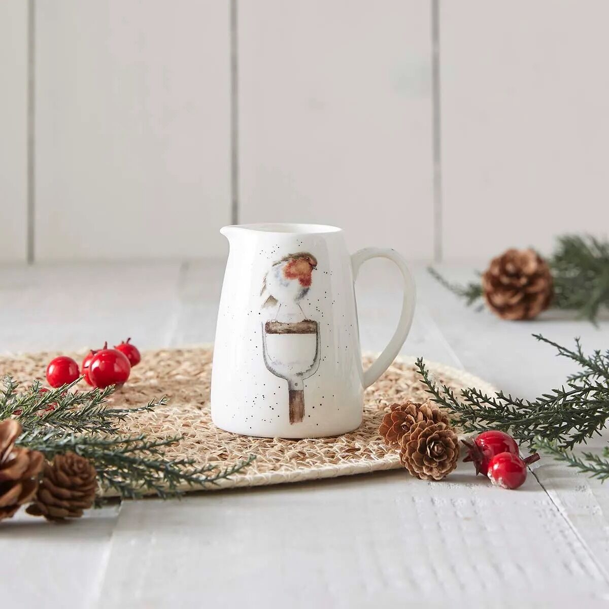 Wrendale Designs Christmas Jug Posy ROBIN snow