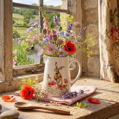 Wrendale Designs Jug Posy HARE red poppies