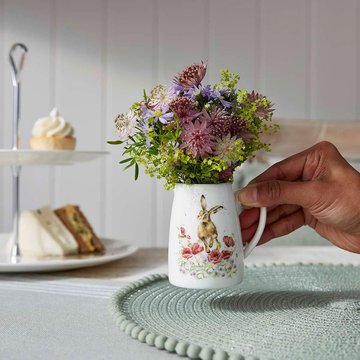 Wrendale Designs Jug Posy HARE red poppies