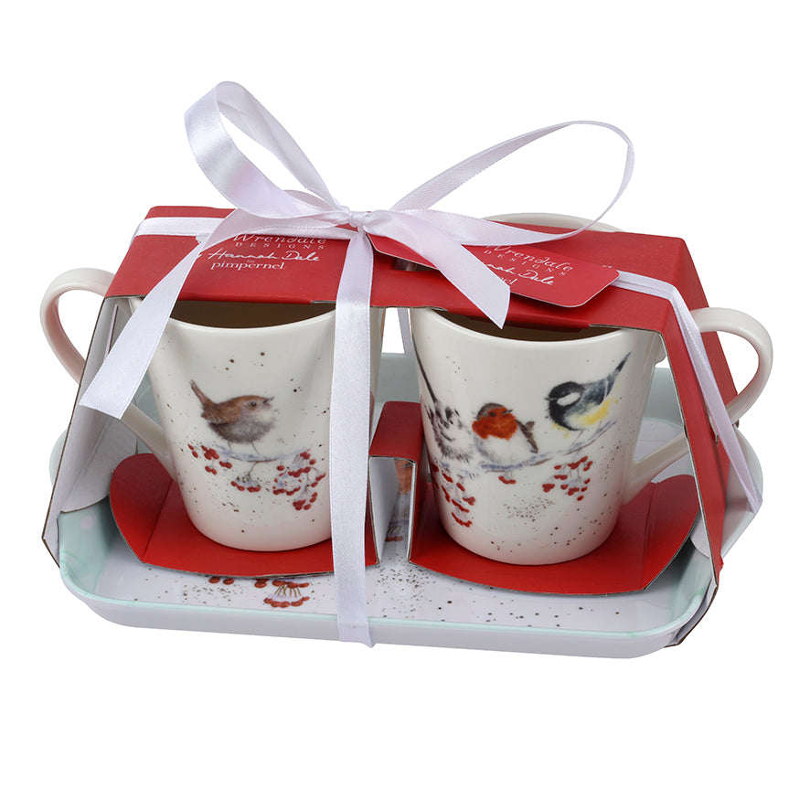 Wrendale Designs Christmas Mugs & Tray Set BIRDS