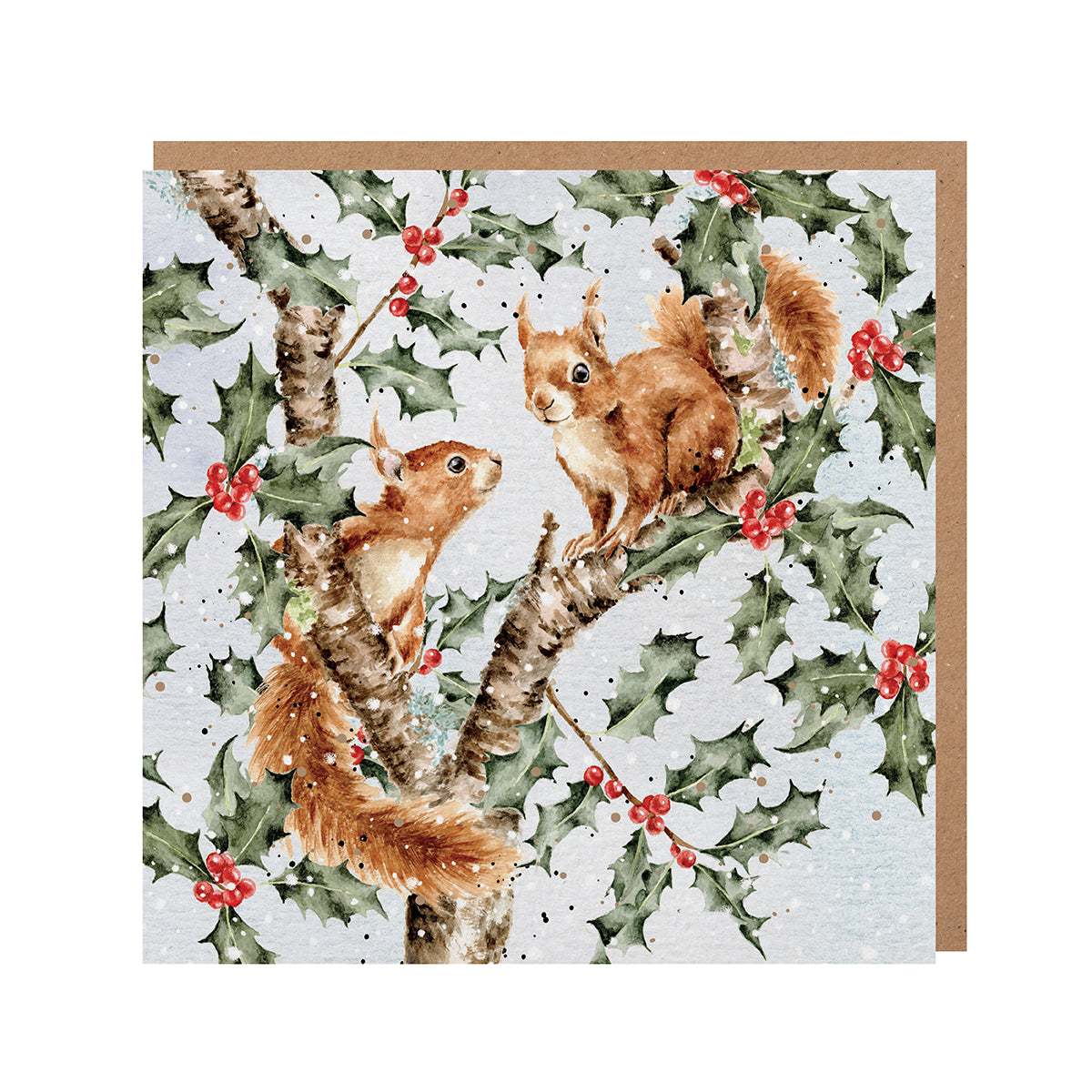 Wrendale Designs Christmas Card single RED SQUIRRELS holly
