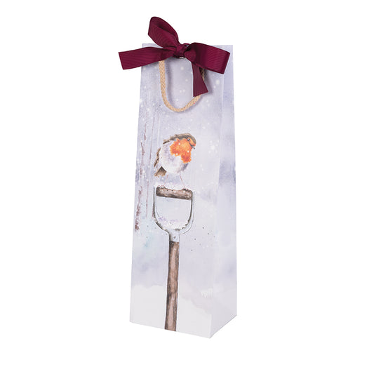 Wrendale Christmas Gift Bag Bottle ROBIN handle