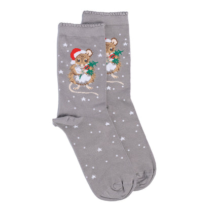 Wrendale Designs Christmas Socks Medium MOUSE