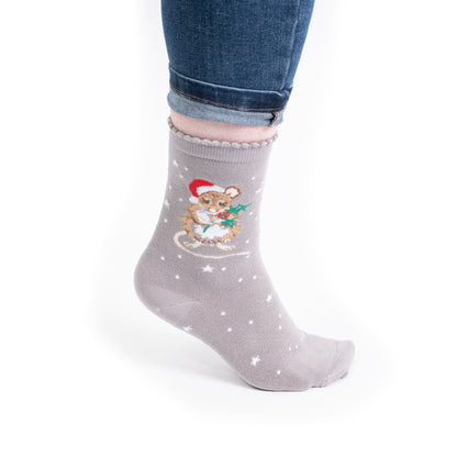 Wrendale Designs Christmas Socks Medium MOUSE