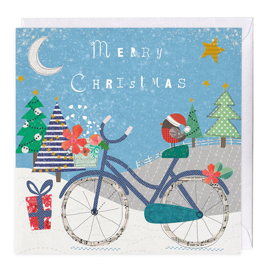 Christmas card CHRISTMAS ROBIN BIKE