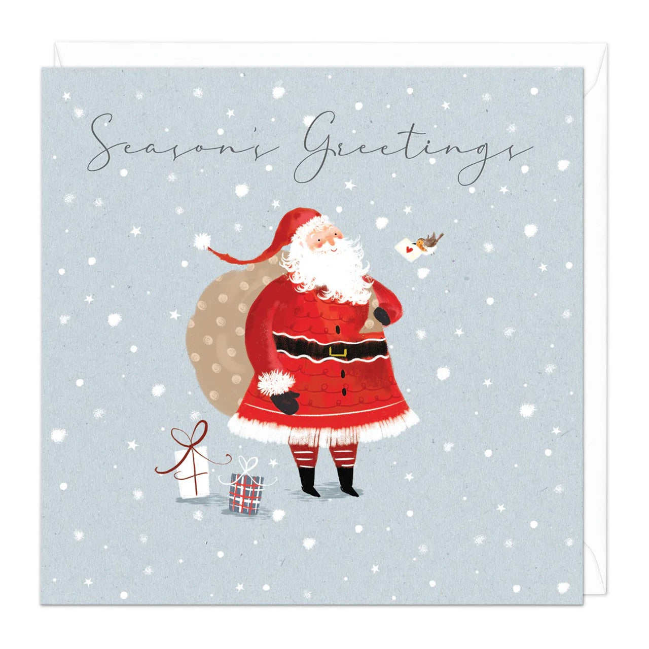 Whistlefish Christmas card JOLLY SANTA robin