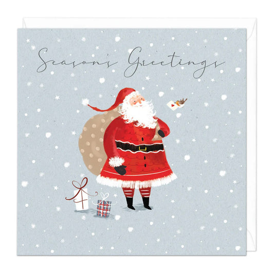 Whistlefish Christmas card JOLLY SANTA robin