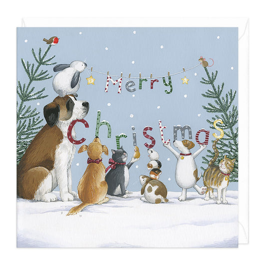 Whistlefish Christmas card RABBIT MICE & FRIENDS