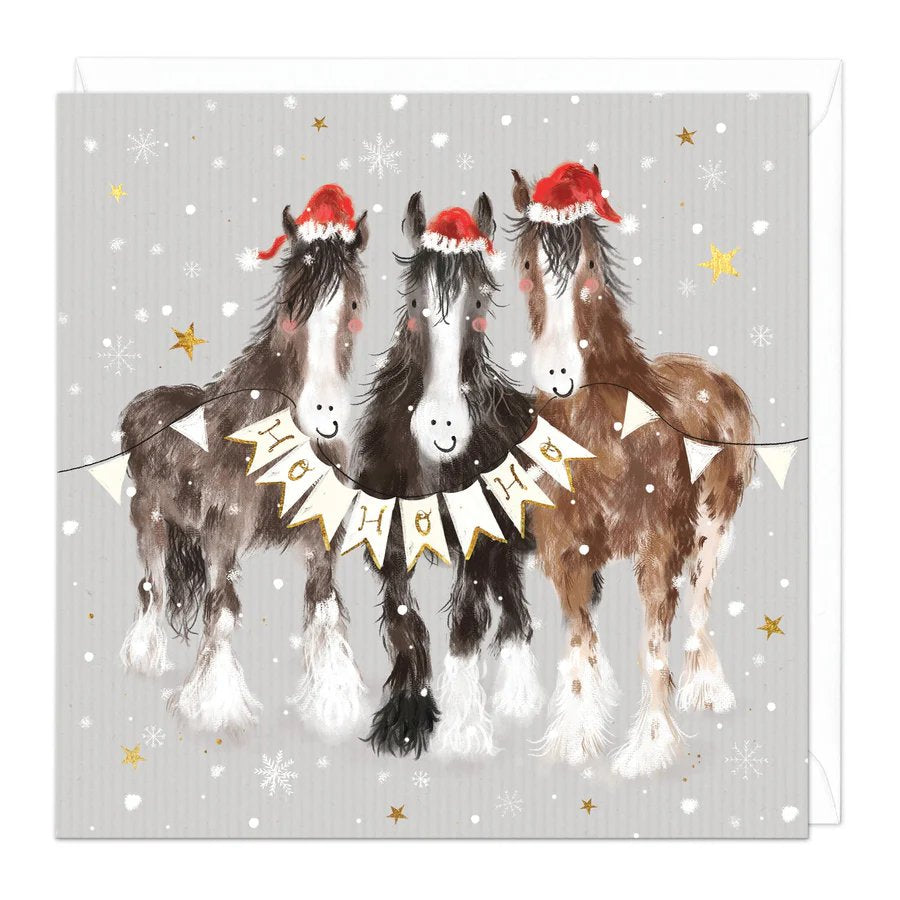 Christmas card CHRISTMAS HORSES Santa hats