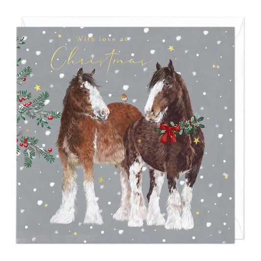 Christmas card CHRISTMAS HORSES chestnut bay