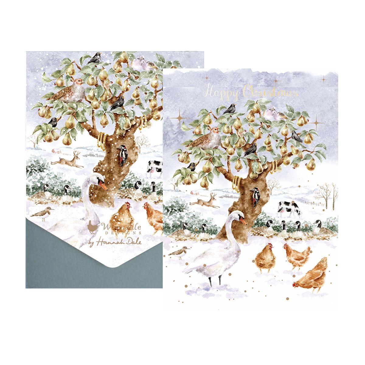 Wrendale Designs Christmas Cards pk-8 TREE PARTRIDGE animals