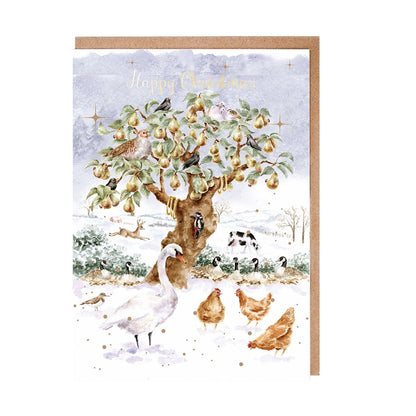 Wrendale Designs Christmas Cards pk-8 TREE PARTRIDGE animals
