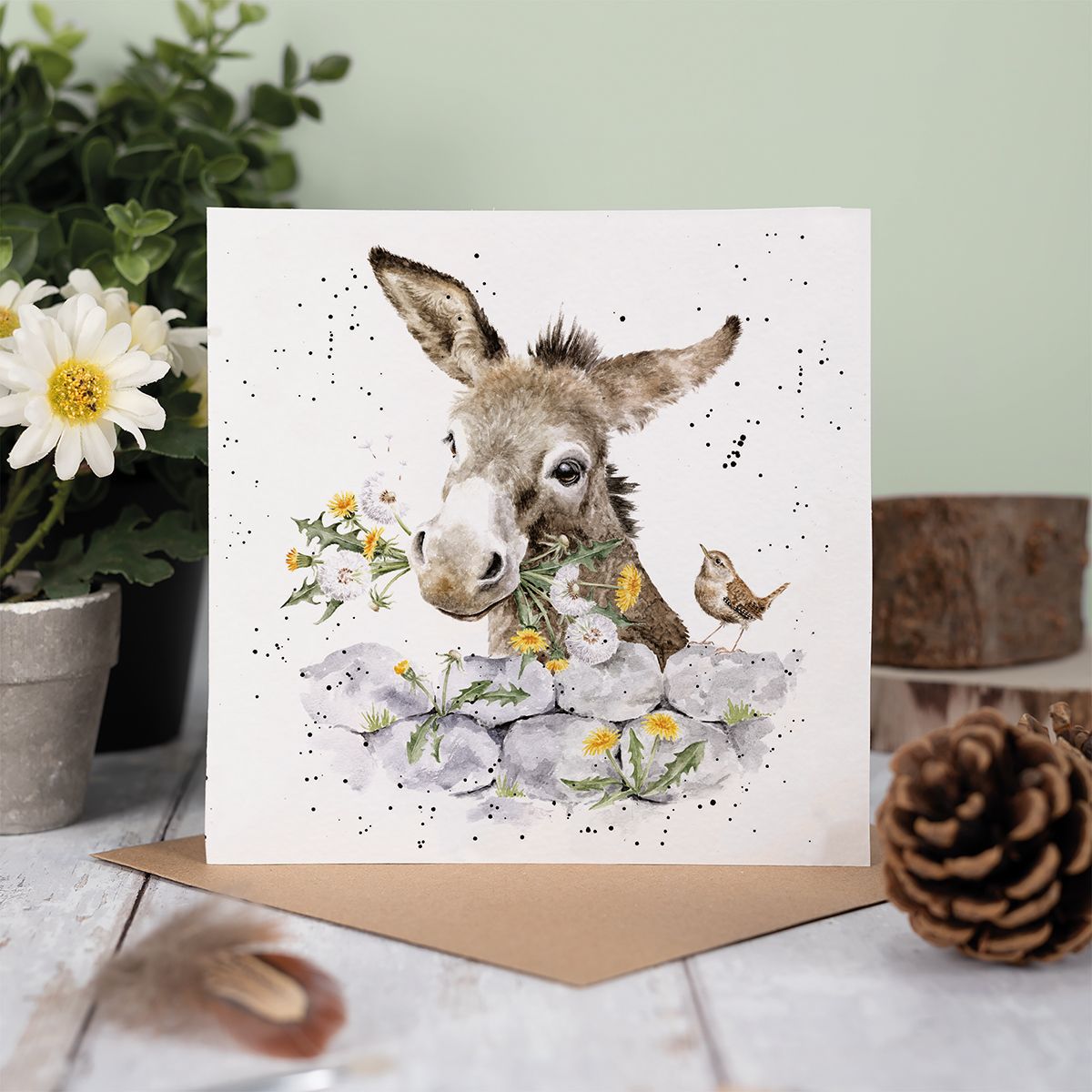 Wrendale Designs card Country Set FINE & DANDY donkey dandelions