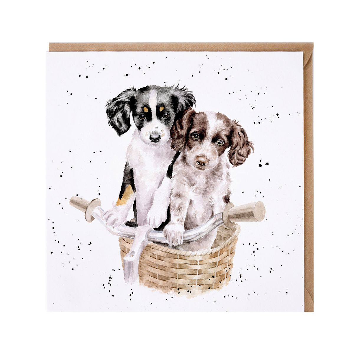 Wrendale Designs card Country Set PAWS & PEDALS spaniel puppies