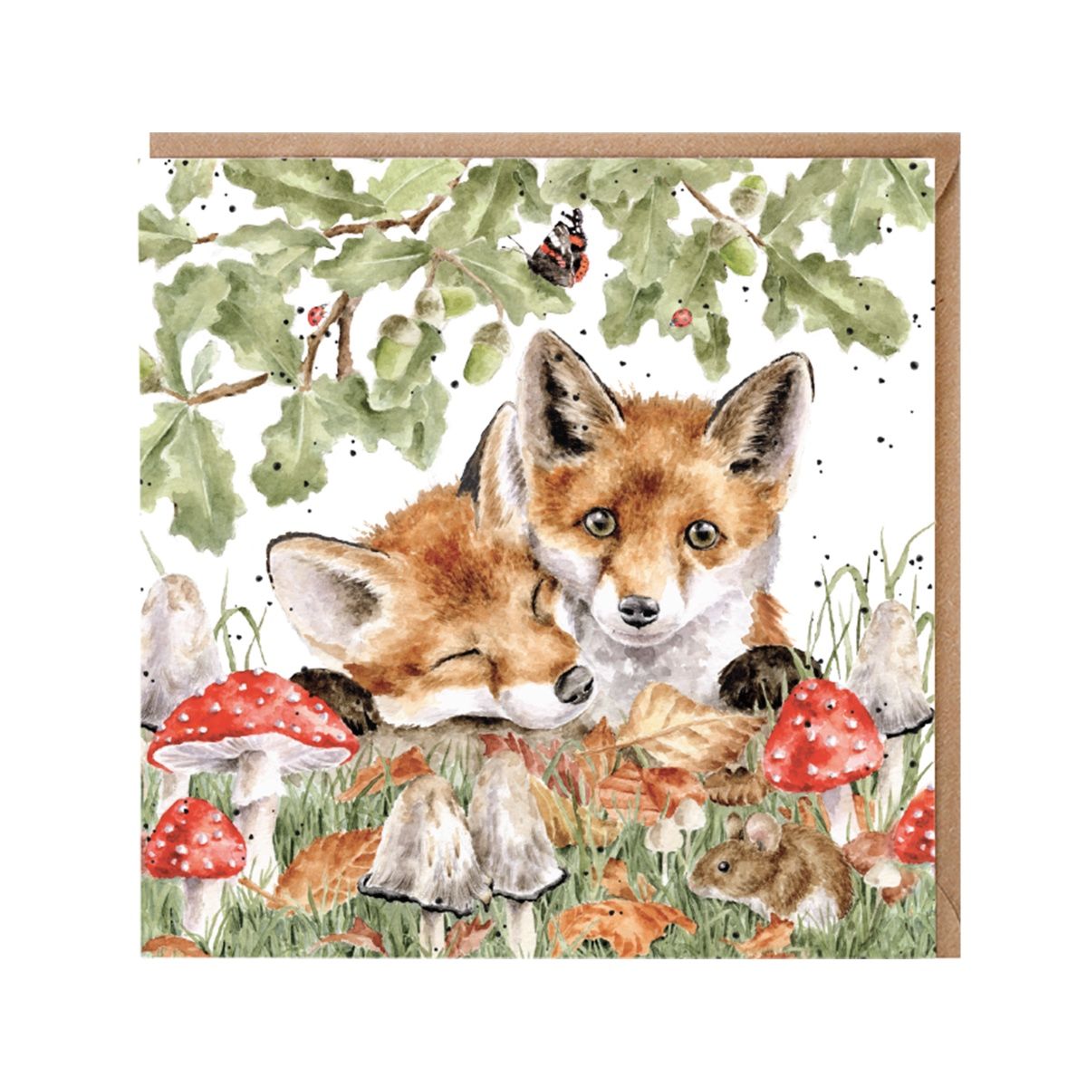 Wrendale Designs card Country Set UNDER THE OAK TREE foxes mouse