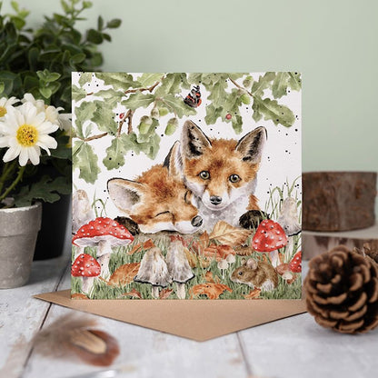 Wrendale Designs card Country Set UNDER THE OAK TREE foxes mouse